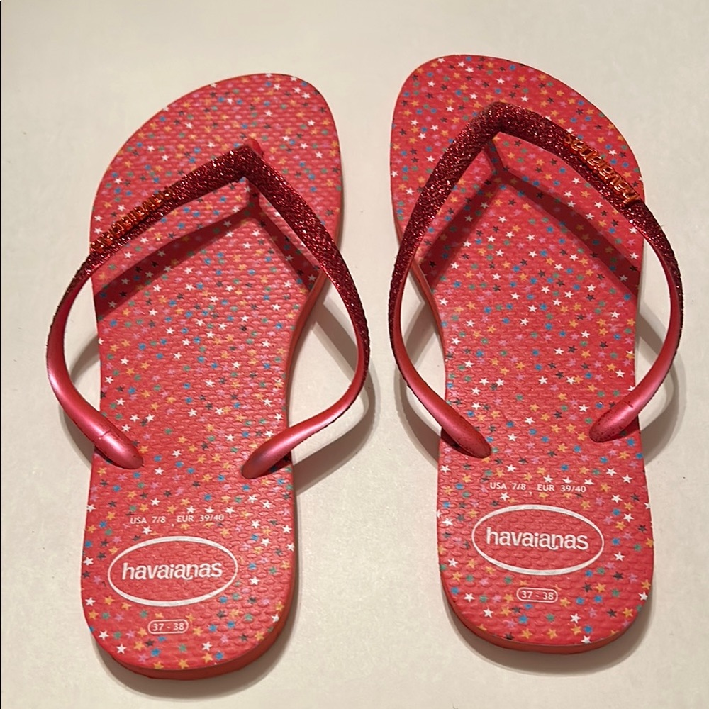 Havaianas Glittery Red Star Flip Flops